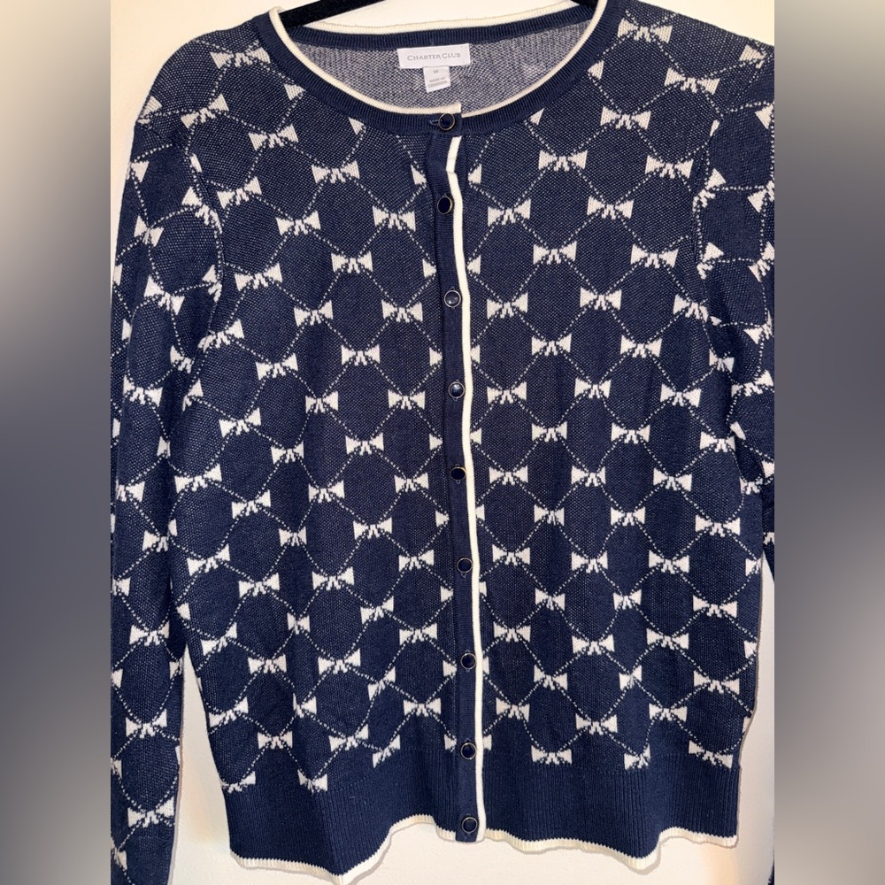CHARTER CLUB Crewneck Cardigan bow design SIZE: MEDIUM - Picture 7 of 10